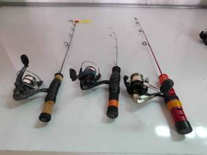 lot 155 image: 3 ice fishing rod and reel combos