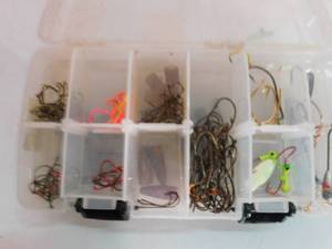 lot 170 image: Small plastic tackle box with fishing tackle