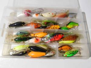 lot 177 image: Plastic fishing tackle box with lures