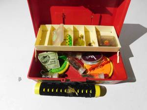 lot 182 image: Mickey mouse tackle box with fishing tackle