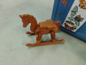 lot 242 image: Garden cart, pottery and small rocking horse