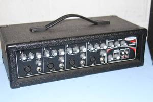 lot 19 image: Harbinger HA60 Rugged Portable 60-Watt 4-Channel Audio Mixer with Pair of Speakers - Public Address  PA System