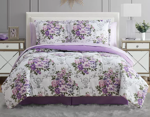 lot 27 image: Brand New Macys Floral Bouquet 8-Piece King Size Comforter & Bedding Set