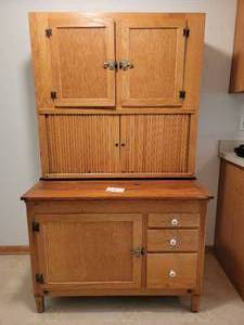 lot 01 image: Rare Early 1900s Antique Farmhouse Hoosier Cabinet with All Original Parts $4000 Value