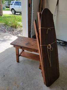 lot 09 image: Antique Primitive Early 20th Century Table and Antique Wooden Ironing Board