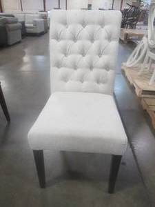lot 111 image: CREATED FOR MACYs JASON FURNITURE Upholstered Dining Button Tuffed High-back, Side Chair. In Like New Condition. Nice and Comfortable.