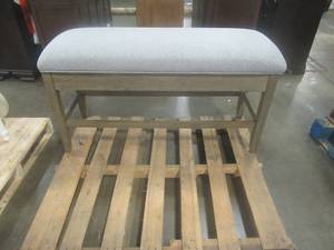 lot 112 image: CREATED FOR MACYs STEVE SILVER FURNITURE Upholstered Bedroom Storage Bench. In Like New Condition. Nice and Comfortable.