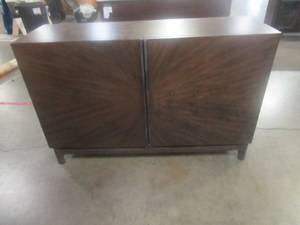 lot 125 image: CREATED FOR MACYs LEGACY CLASSIC FURNITURE SOLID WOOD 2 Door, Internal Drawer, Adjustable Shelves Buffet With Velvet Inlays In Top Drawer. Approximate Dimensions 56 x 18 x 36 Tall. In Like New Condition.