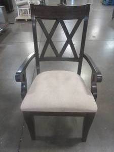 lot 118 image: CREATED FOR MACYs LEGACY CLASSIC FURNITURE Upholstered Dining Cross-Back, Arm Chair. In Like New Condition. Nice and Comfortable.