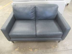 lot 153 image: CREATED FOR MACYs CHATEAU DAX FURNITURE, Leather Sofa in Dark Gray. Approximate Dimensions 58 x 38 x 33 Tall.