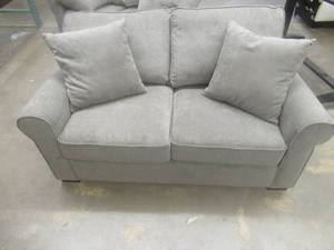 lot 174 image: CREATED FOR MACYs TIMBERLAND FURNITURE, Upholstered Loveseat in Light Brown. Approximate Dimensions 64 x 38 x 30 Tall.