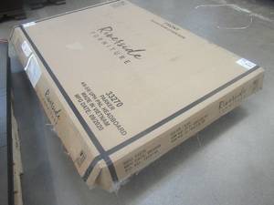 lot 194 image: CREATED FOR MACYs RIVERSIDE FURNITURE, Parker Upholstered Headboard Only, Has Legs and Hardware.  Approximate Dimensions Without Feet 64 X 38 Tall.
