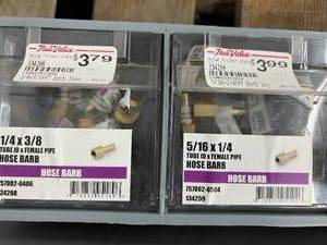6 TRAY BIN ASSORTED BRASS HOSE BARB