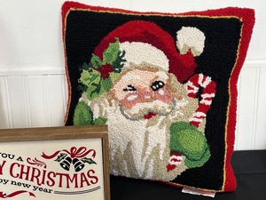 Two Lovely Santa Themed Throw Pillows and a Merry Christmas Sign - NEW