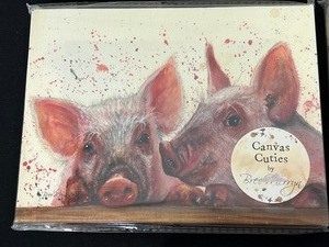 Set of Three Small Canvas Cuties and a Decorative Wooden Wall Decor Piece