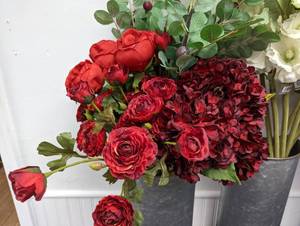 Faux Flowers and Galvanized Metal Holders