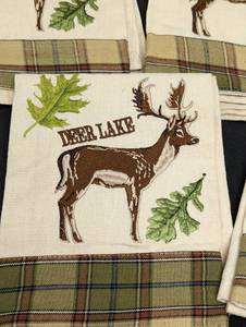 Glass Deer Themed Candleholders and Dish Towels