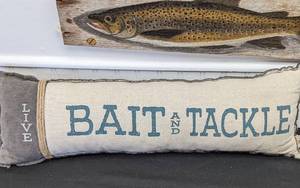Wood Fish Sign and Accent Pillows
