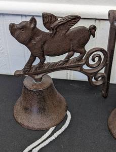 Pair of Cast Iron Flying Pig Bells
