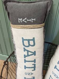 Fun Accent Pillows and Wire Basket