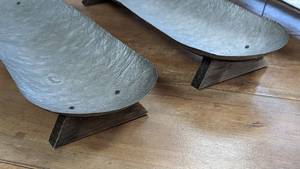 Four Large Galvanized Metal and Wood Trays