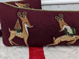 Pair Of Christmas Accent Pillows and Blanket