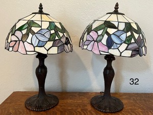 lot 32 image: Pair of Beautiful Stained Glass Table Lamps