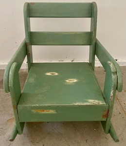 lot 79 image: Painted Green Vintage Wooden Rocking Chair