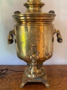 lot 96 image: Pair Vintage of Russian Brass Samovar Lamps