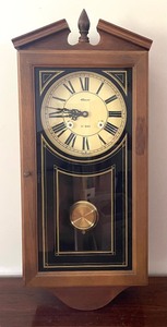 lot 111 image: Vintage Alaron 31 Day Chiming Wall Clock with Original Box and Key
