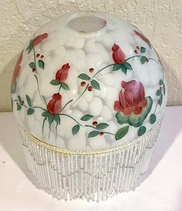 lot 139 image: Vintage Hand Painted Lamp Shade with Dainty Beaded Accents