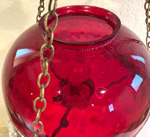 lot 160 image: Vintage Cranberry Glass Victorian Style Light Fixture with Crystal Detailing