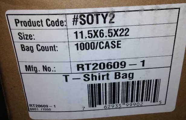 T Shirt Bags (4 Cases) 4,000 units.