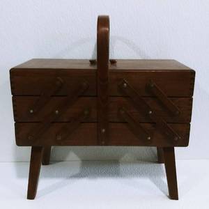 Vintage Wooden Fold Out Sewing Box