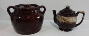 Vintage Brown Crock and Teapot