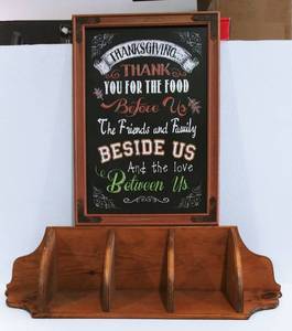 Wood Corner Shelf and Thanksgiving Decorative sign