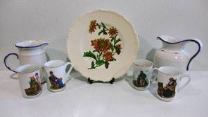 Norman Rockwell Cups, Chrysanthemum Decorative Plate and Pitchers