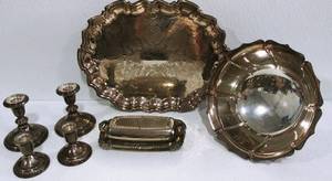 Platter, Bowl, Butter Tray and Candlesticks