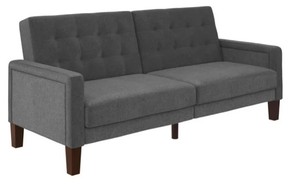 lot 706 image: Better Homes & Gardens Porter Fabric Tufted Firm Futon, Gray Linen.