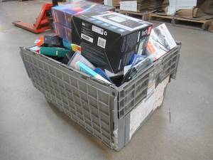 lot 714 image: BIN OF CUSTOMER RETURN ELECTRONICS - INCLUDES VIDEO GAMES, EAR BUDS, STRIP LIGHTS, AUTOMOTIVE ACCESSORIES, ELECTRONIC ACCESSORIES & MORE