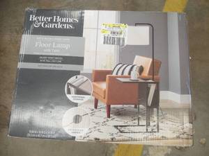 lot 721 image: BETTER HOMES & GARDENS MATTE BLACK & WOOD FINISH TABLE FLOOR LAMP (CUSTOMER RETURN)