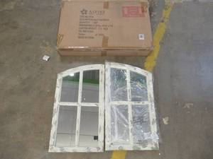 lot 744 image: SET OF 2 ASPIRE HOME ACCENT WALL MIRRORS DISTRESSED WHITE FRAME (BRAND NEW)