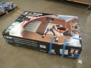 lot 747 image: 44 in POLYETHYLENE PORTABLE BASKETBALL HOOP (SLIGHT DAMAGE ON BACKBOARD, SEE PHOTOS)