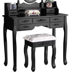 lot 766 image: Ktaxon 7 Drawer Vanity TableMake Up Table Set wStool - MISSING FOLDING MIRROR