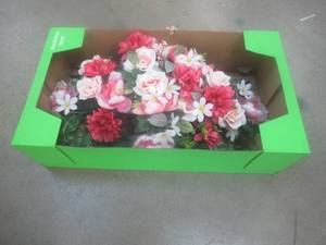 lot 763 image: SILK Pink Peony Headstone Spray, Approximate Dimensions 28 x 16.