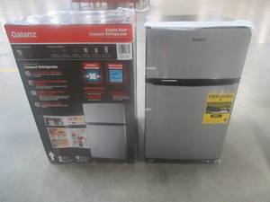 lot 797 image: Galanz 3.1 Cu ft Two Door Mini Fridge with Freezer, Stainless, Estar - In Nice Working Condition.