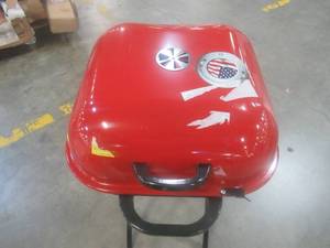 lot 858 image: Portable Foldable Charcoal Grill. Slight Dent on Cover - NEVER USED.