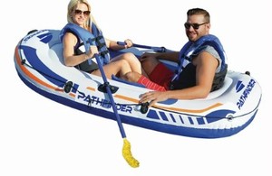 lot 802 image: Pathfinder 2 Person Inflatable Raft With Pump & Oars, WM34116.