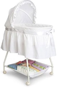 lot 813 image: Delta Children Classic Sweet Beginnings Bassinet, White, 25020-105. In Shadow Stripes.