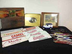 lot 270 image: Vintage Advertising Hats, Pens, Picture and Truck